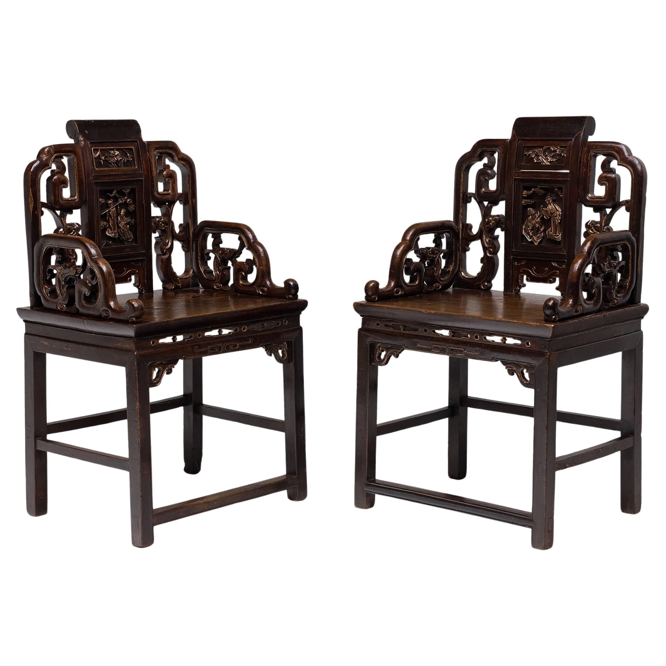 Pair of Chinese Dragon Scroll-Back Armchairs, c. 1850