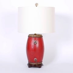 Pair of Chinese Drum Table Lamps in Red