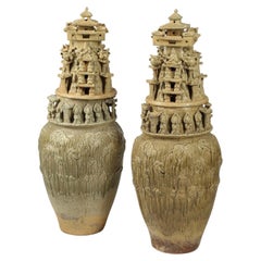 Pair of Chinese Earthenware Ceremonial Vases