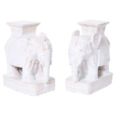 Vintage Pair of Chinese Earthenware Elephant Stands