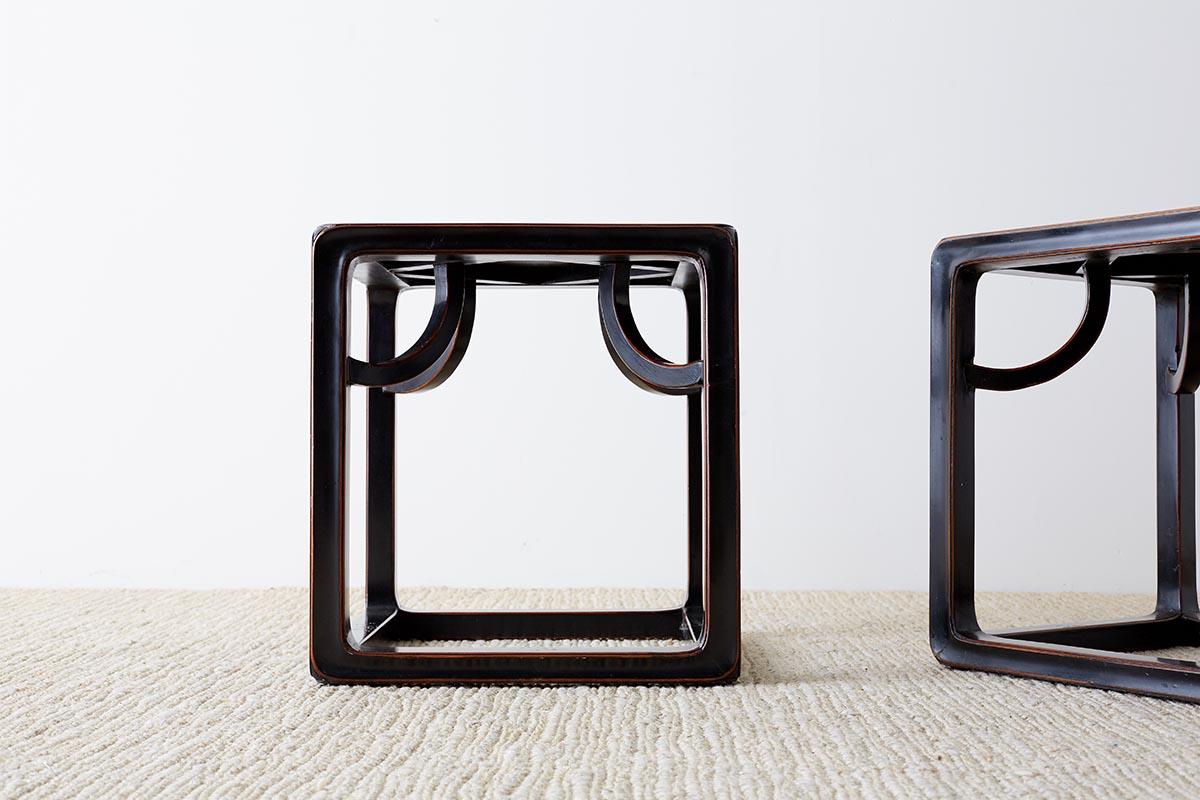 Pair of Chinese Ebonized Stools or Drinks Tables 10