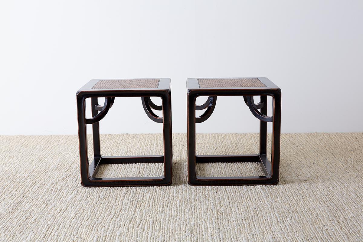 Modern Pair of Chinese Ebonized Stools or Drinks Tables