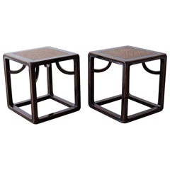 Pair of Chinese Ebonized Stools or Drinks Tables