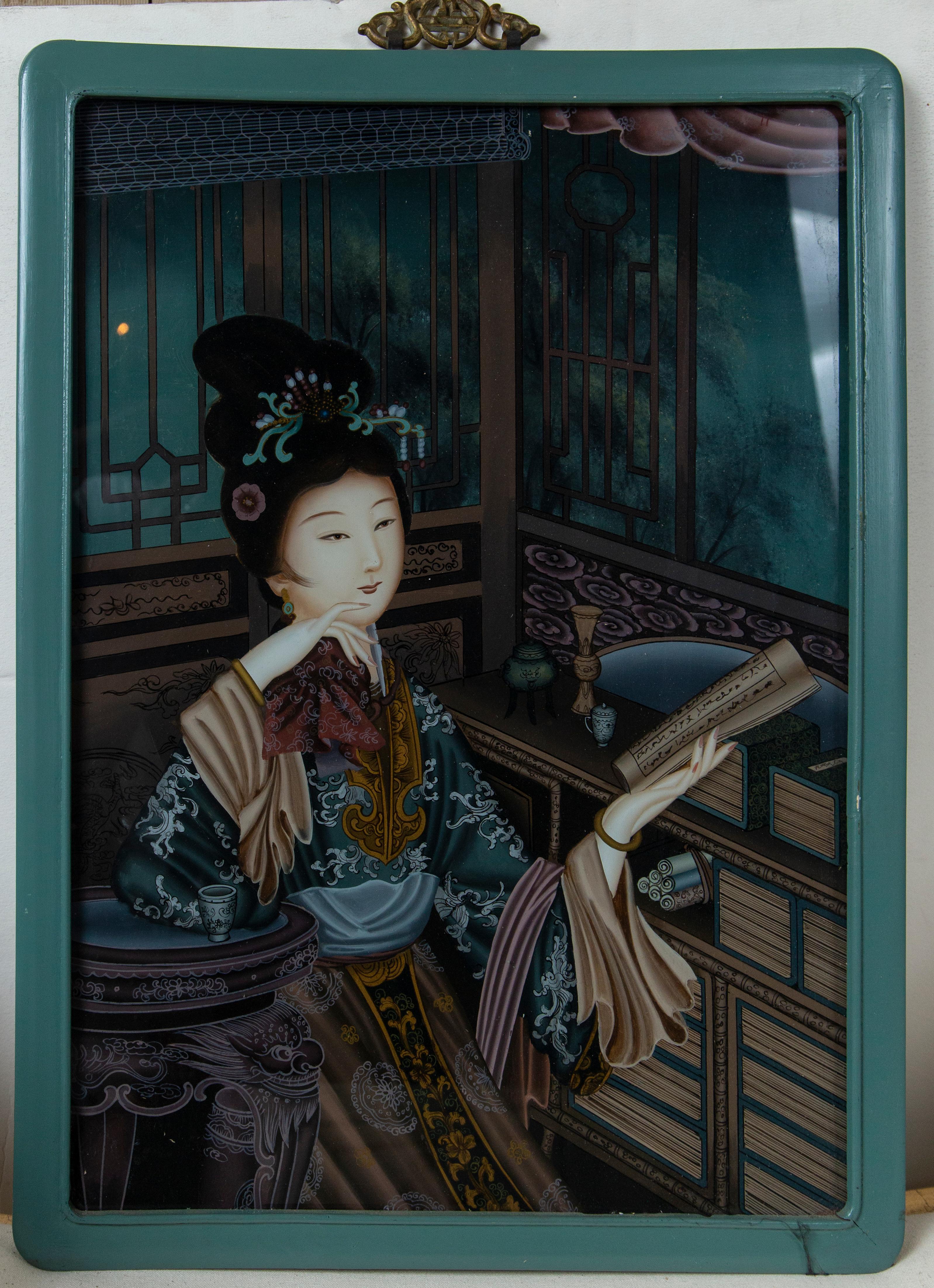 20th Century Pair of Chinese Églomisé Portraits of Ladies