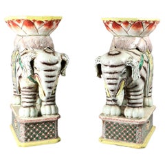 Pareja de asientos de porcelana china con forma de elefante para jardín