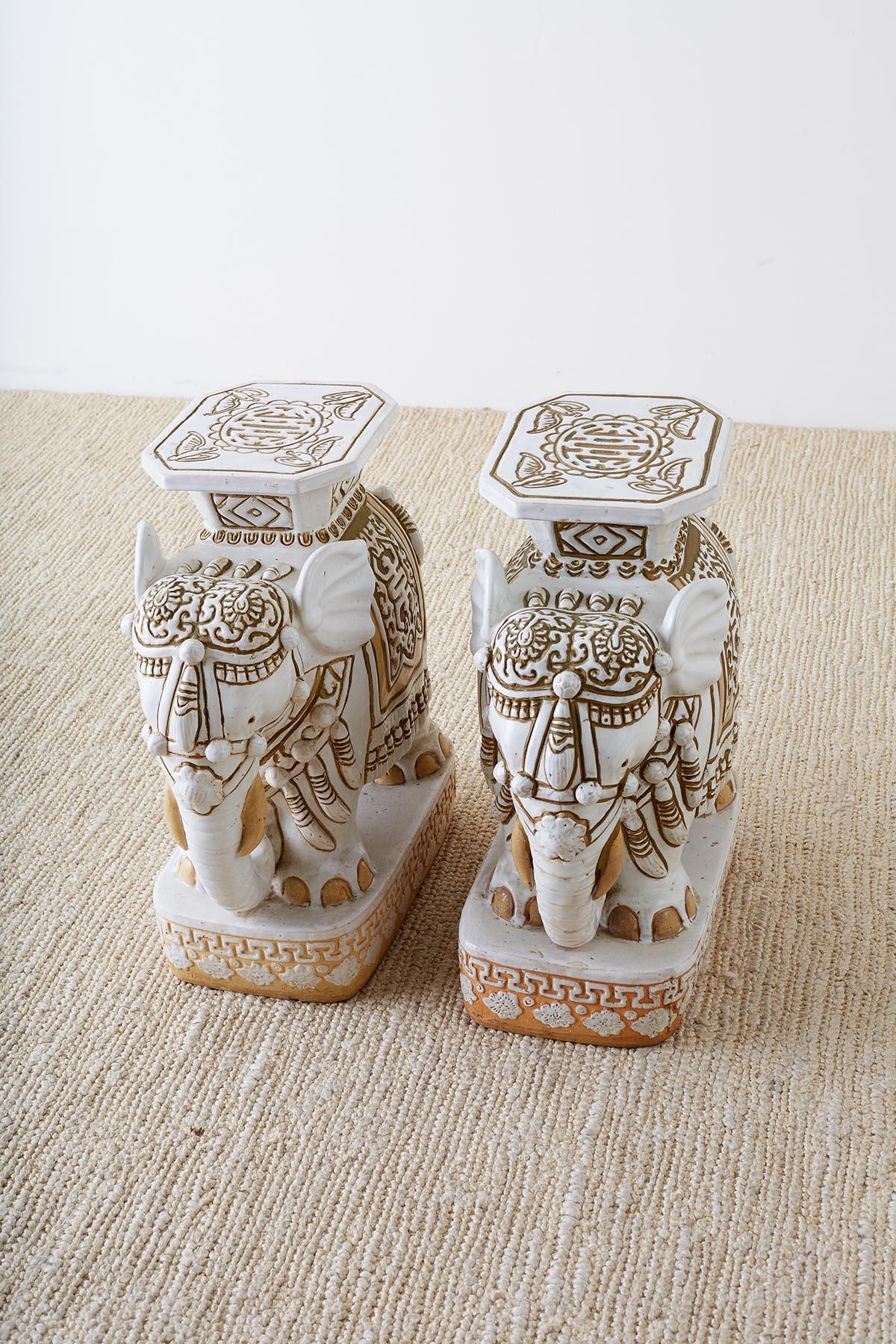Ceramic Pair of Chinese Elephant Garden Stools or Drink Tables