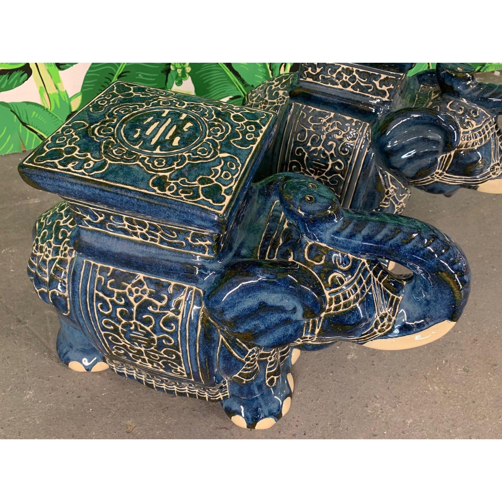 Late 20th Century Pair of Chinese Elephant Glazed Ceramic Garden Stools