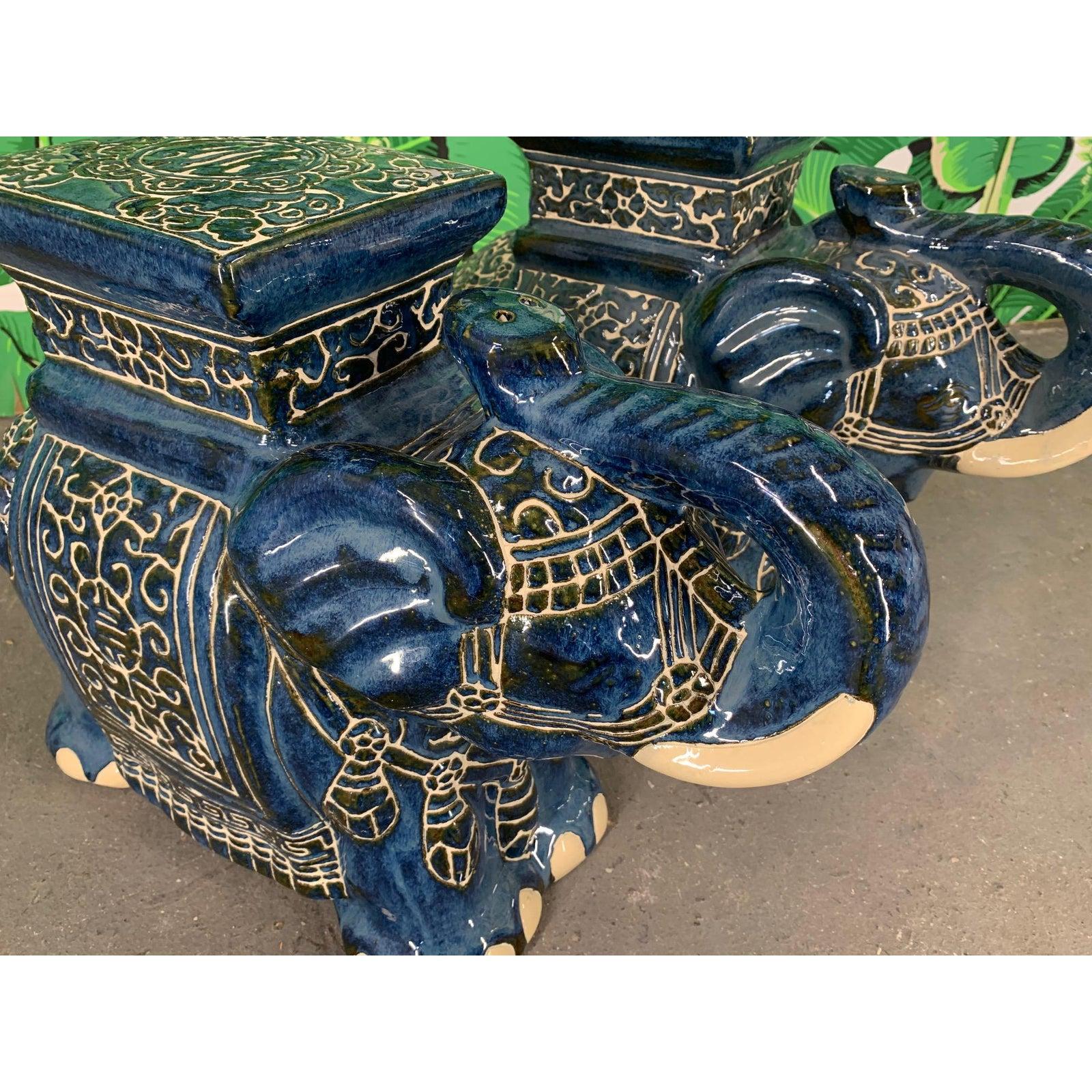 Pair of Chinese Elephant Glazed Ceramic Garden Stools 1