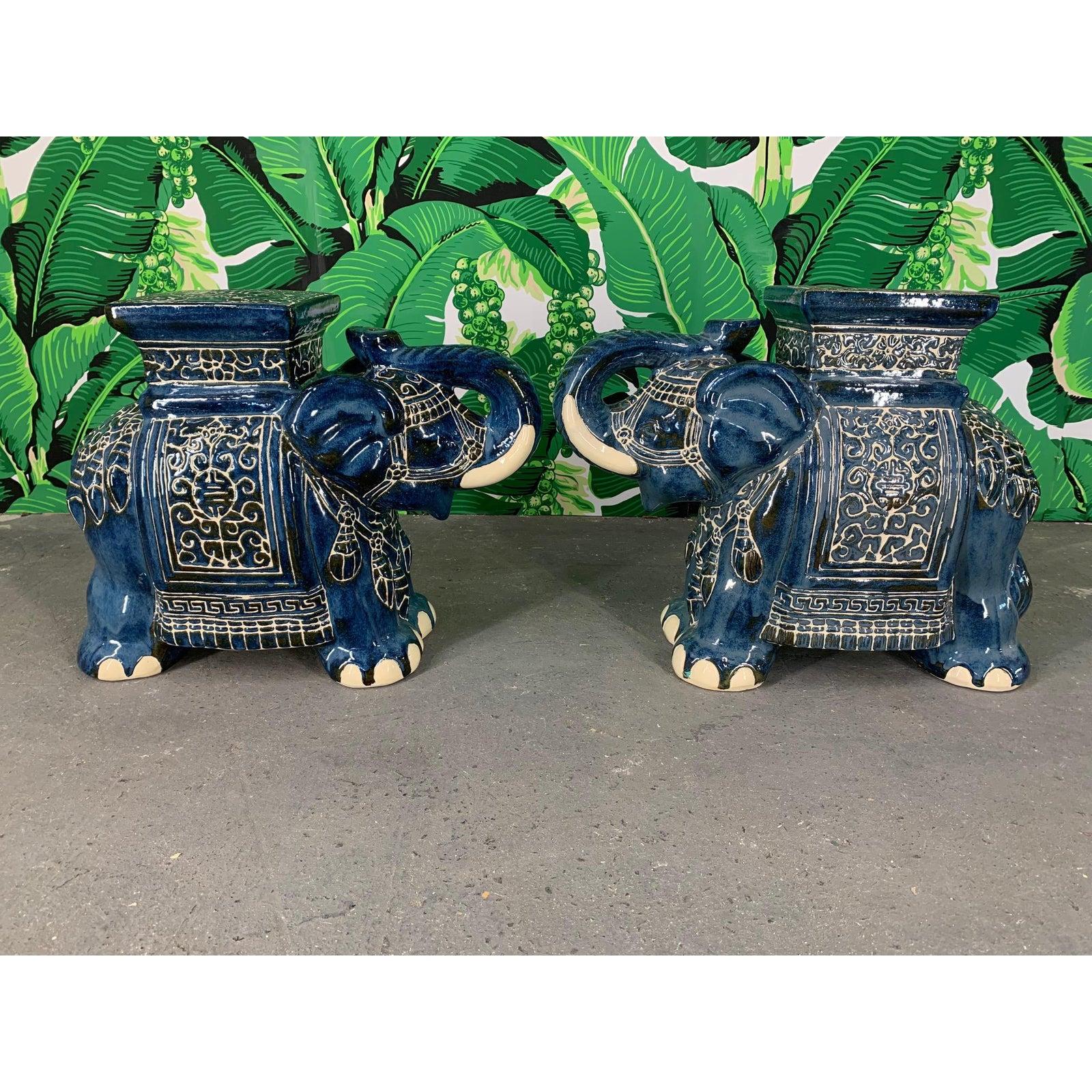 Pair of Chinese Elephant Glazed Ceramic Garden Stools 2