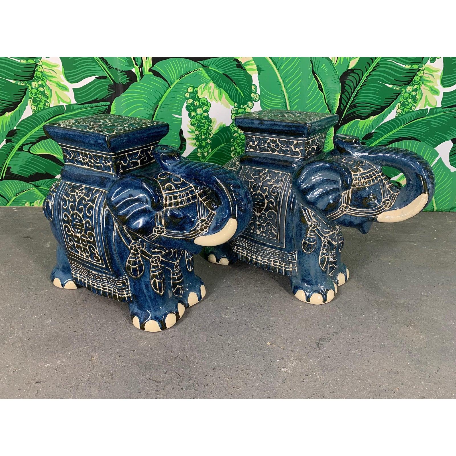 Pair of Chinese Elephant Glazed Ceramic Garden Stools 3