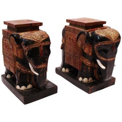 Pair of Chinese Elephants in Original Painted Wood, 1910s