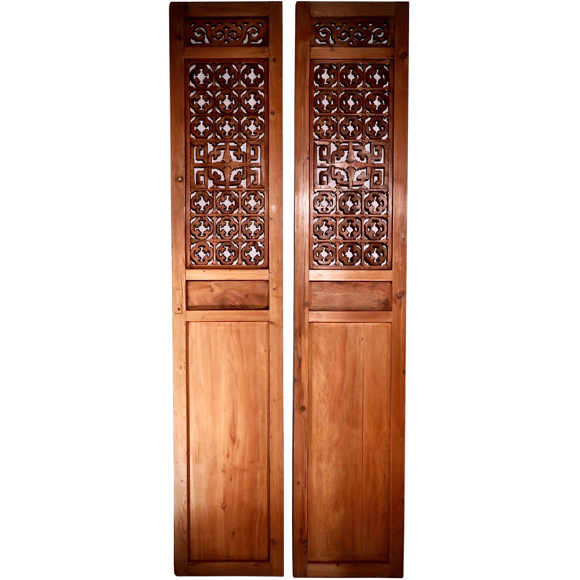 Pair of Chinese Elm and Cypress Carved Door Panels 3