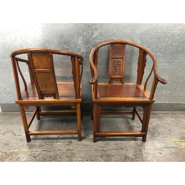 Pair of Chinese Elm Wood Chairs In Good Condition In San Francisco, CA