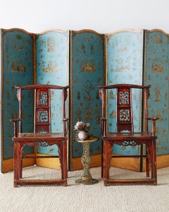 Pair of Chinese Elm Yoke Back Officials Hat Chairs