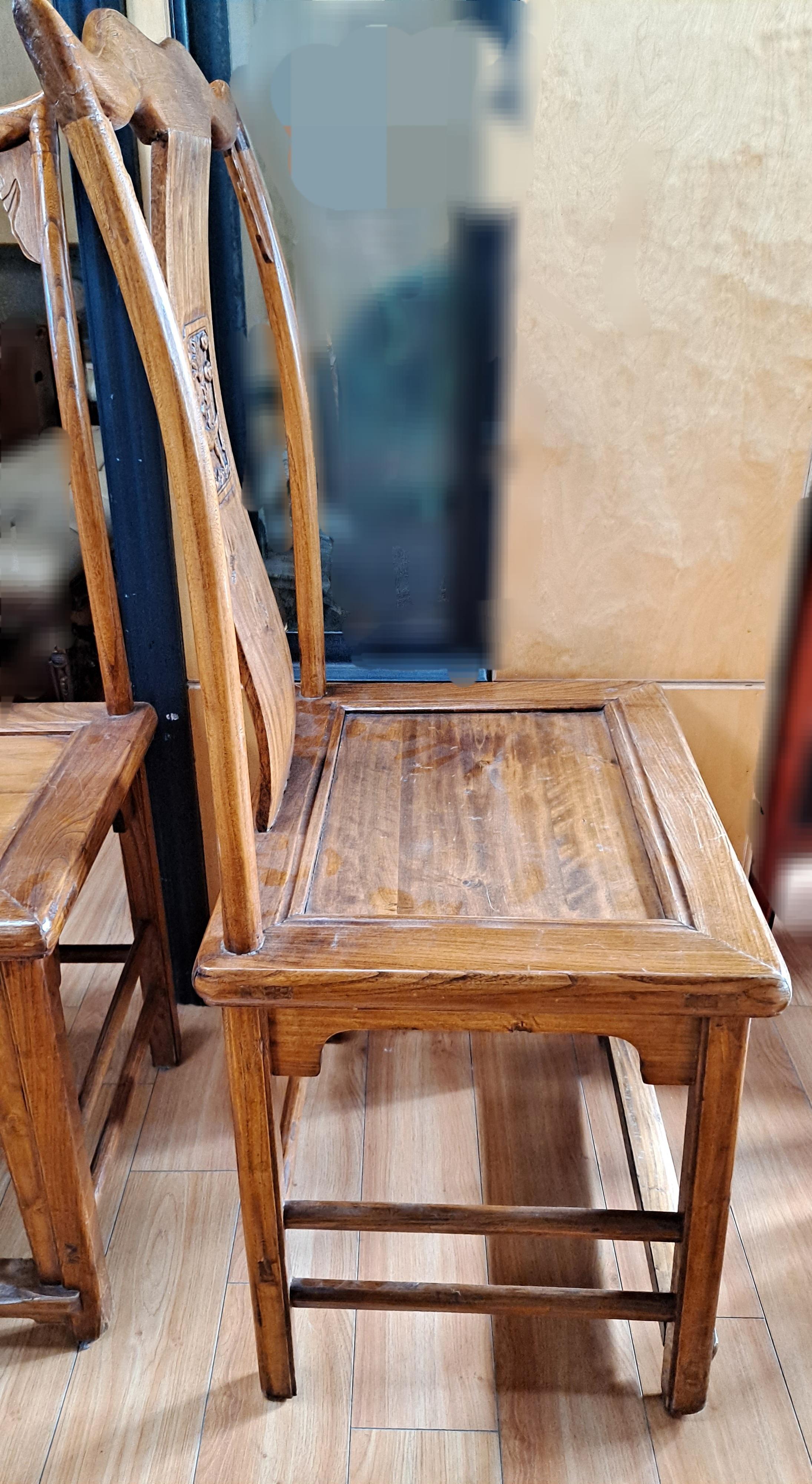 20th Century Pair of Chinese Elmwood Yoke High Back Ming Style Chairs For Sale