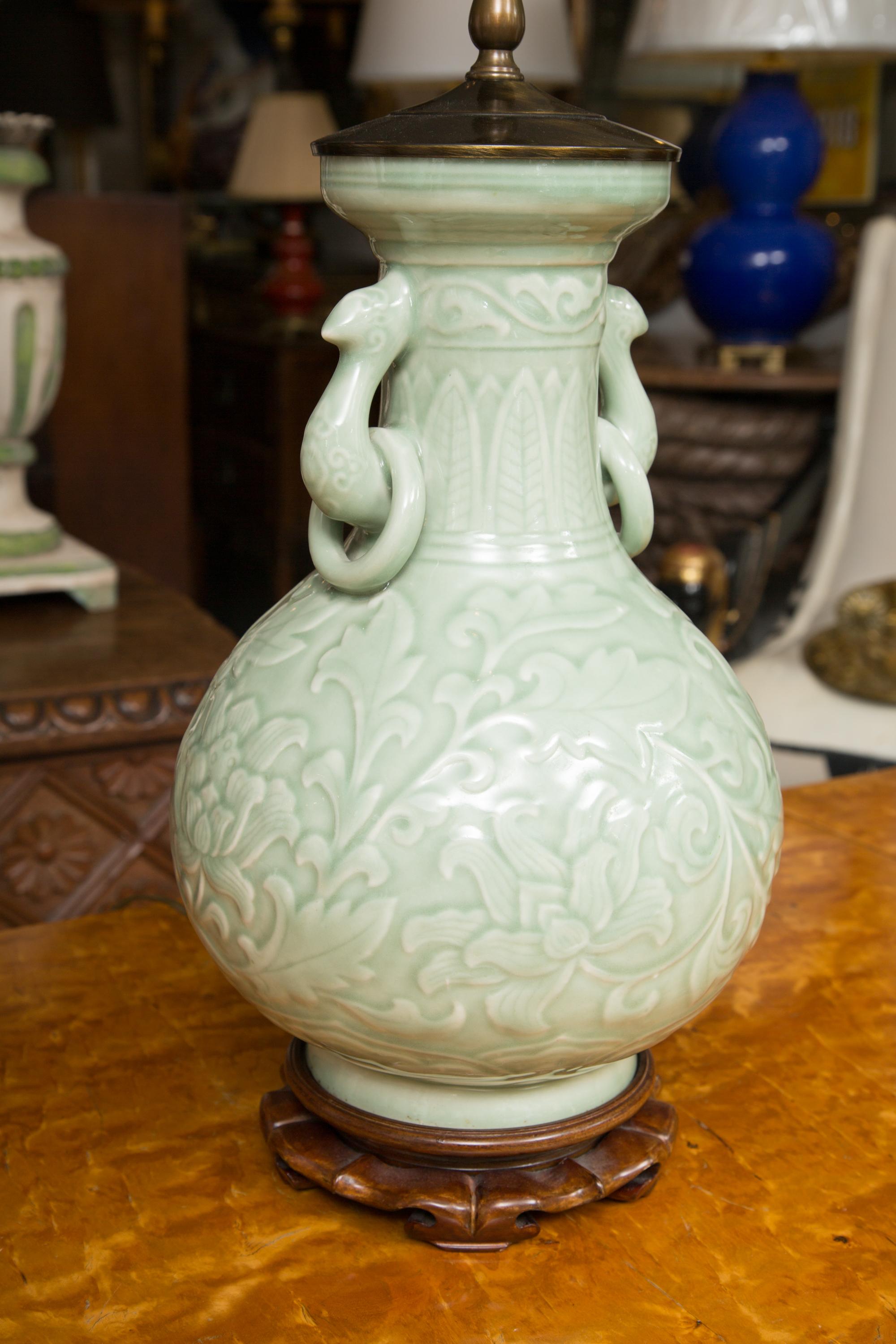 Other Pair of Chinese Embossed Celadon Lamps