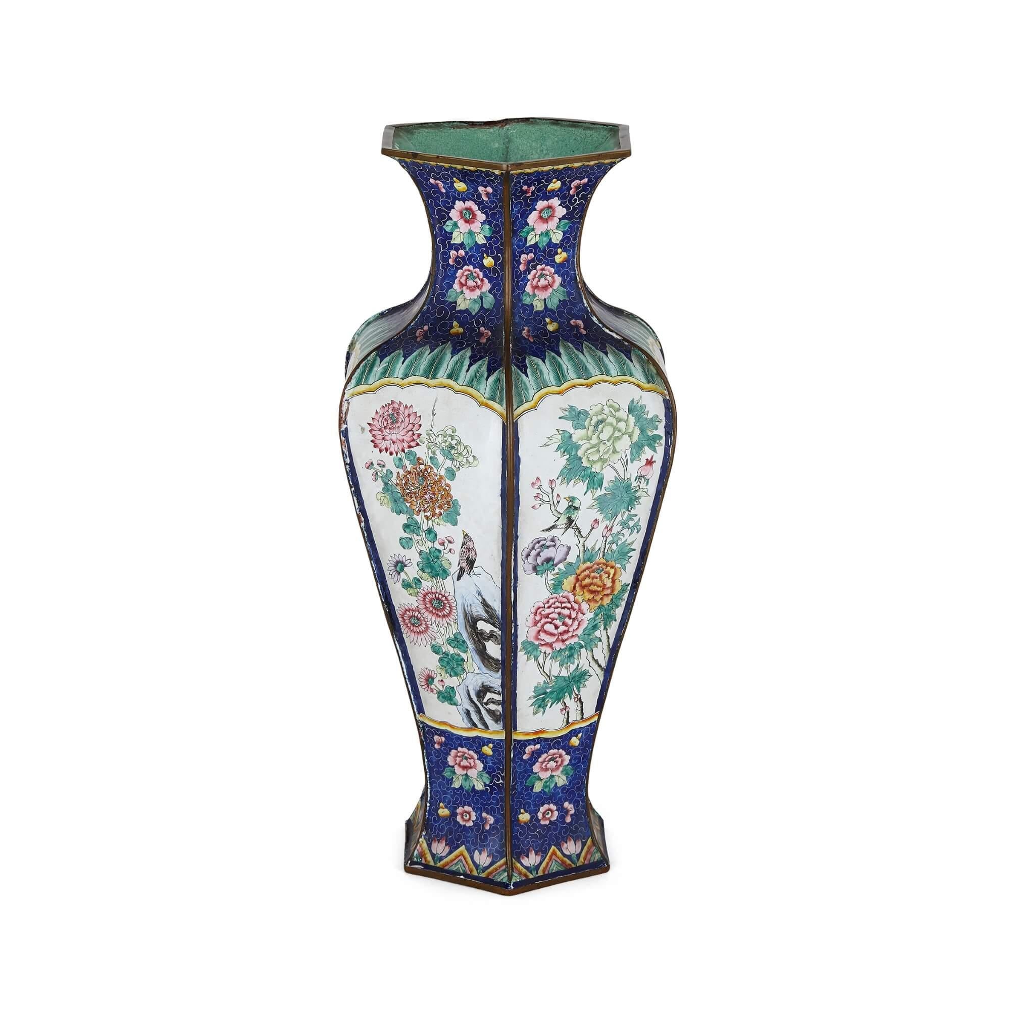 Painted Pair of Chinese enamel vases For Sale