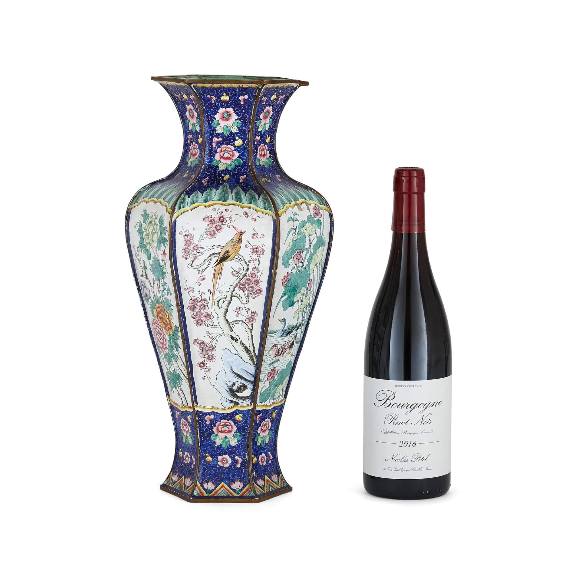 Enamel Pair of Chinese enamel vases For Sale