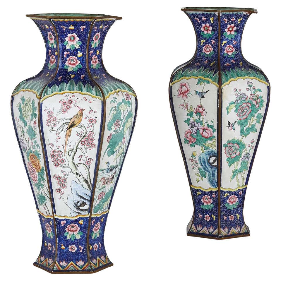 Pair of French Victorian Enameled Vases For Sale at 1stDibs
