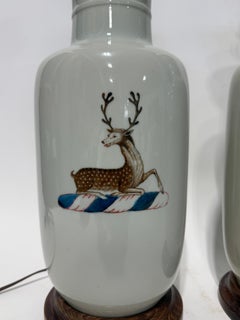 Pair of Chinese Export Armorial Porcelain Table Lamps Designed By John Rosselli