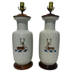 Pair of Chinese Export Armorial Porcelain Table Lamps Designed By John Rosselli