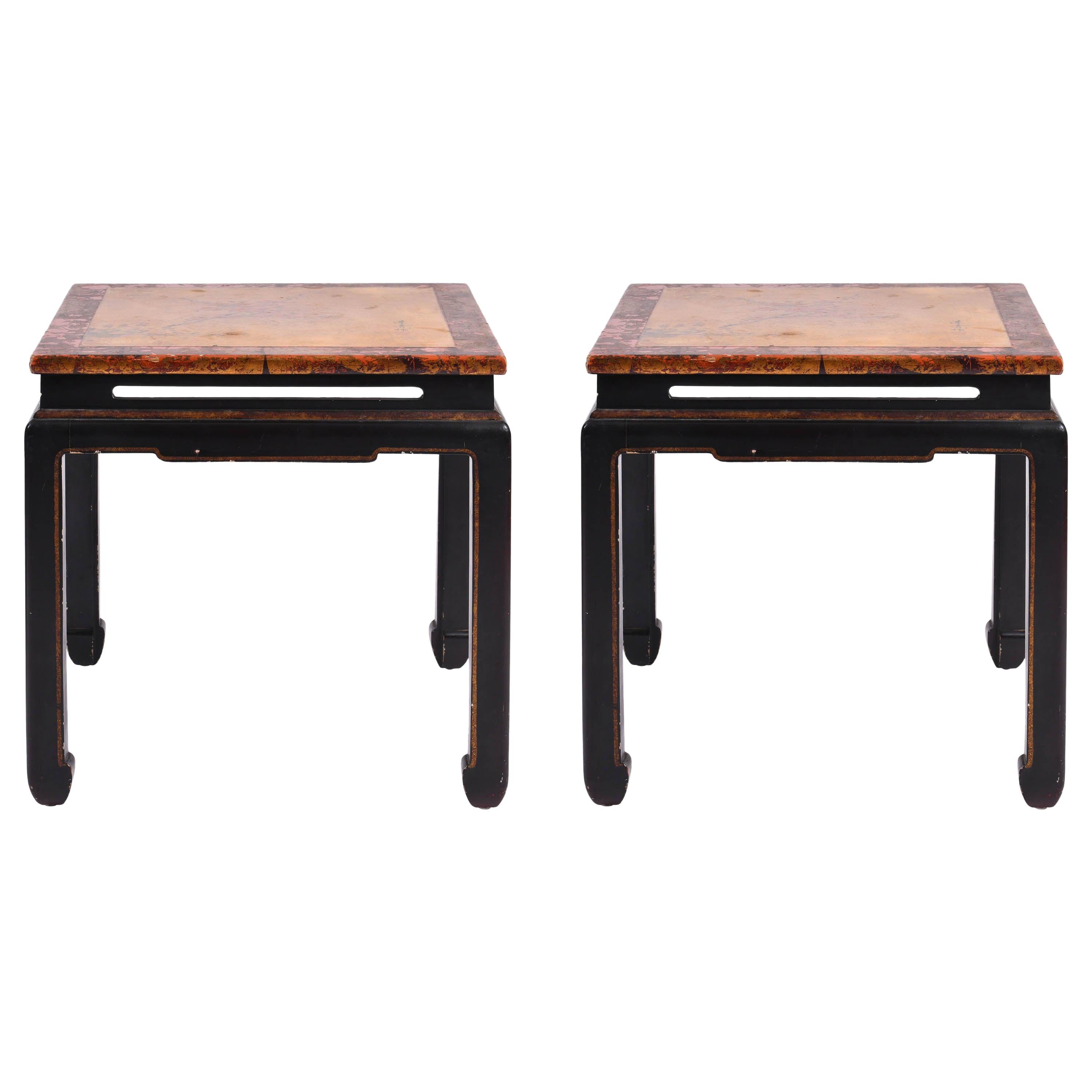 Pair of Chinese Export Black and Red Lacquer Side Tables