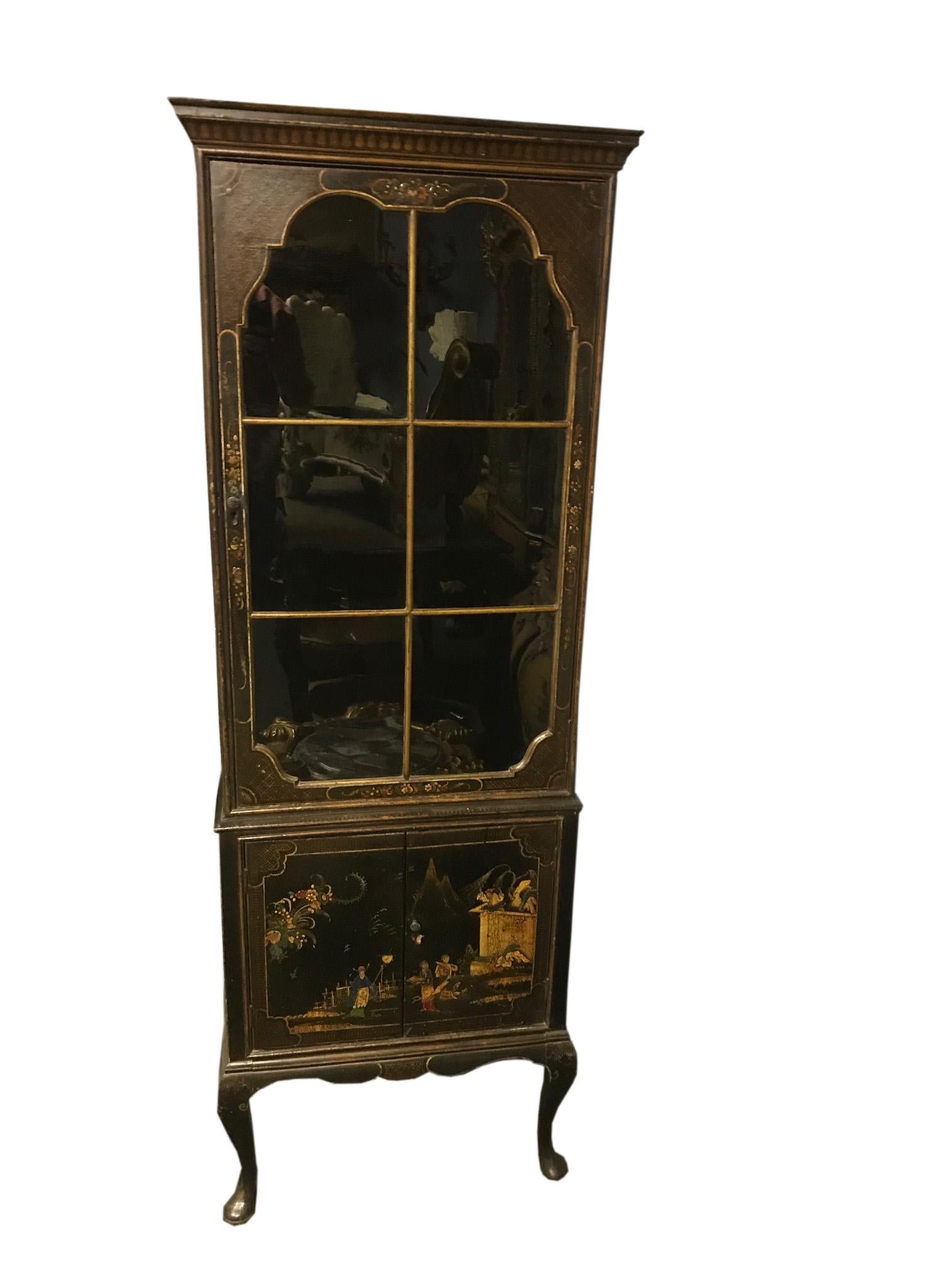 Queen Anne Pair of Chinese Export Black Lacquer Cabinets