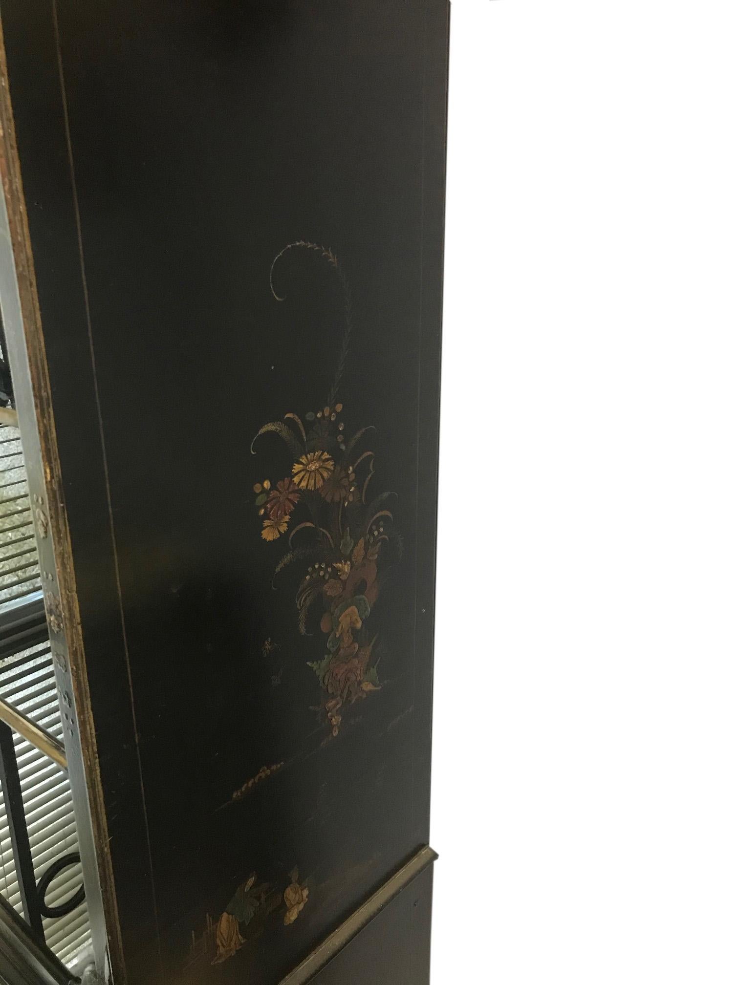 Carved Pair of Chinese Export Black Lacquer Cabinets
