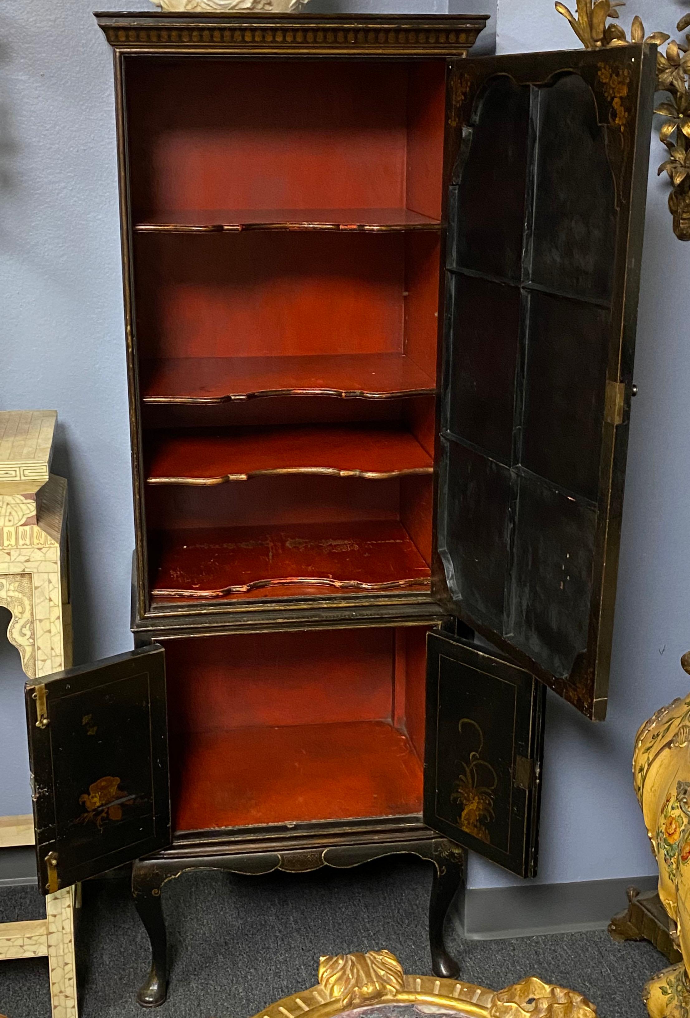 Pair of Chinese Export Black Lacquer Cabinets In Good Condition In Cypress, CA