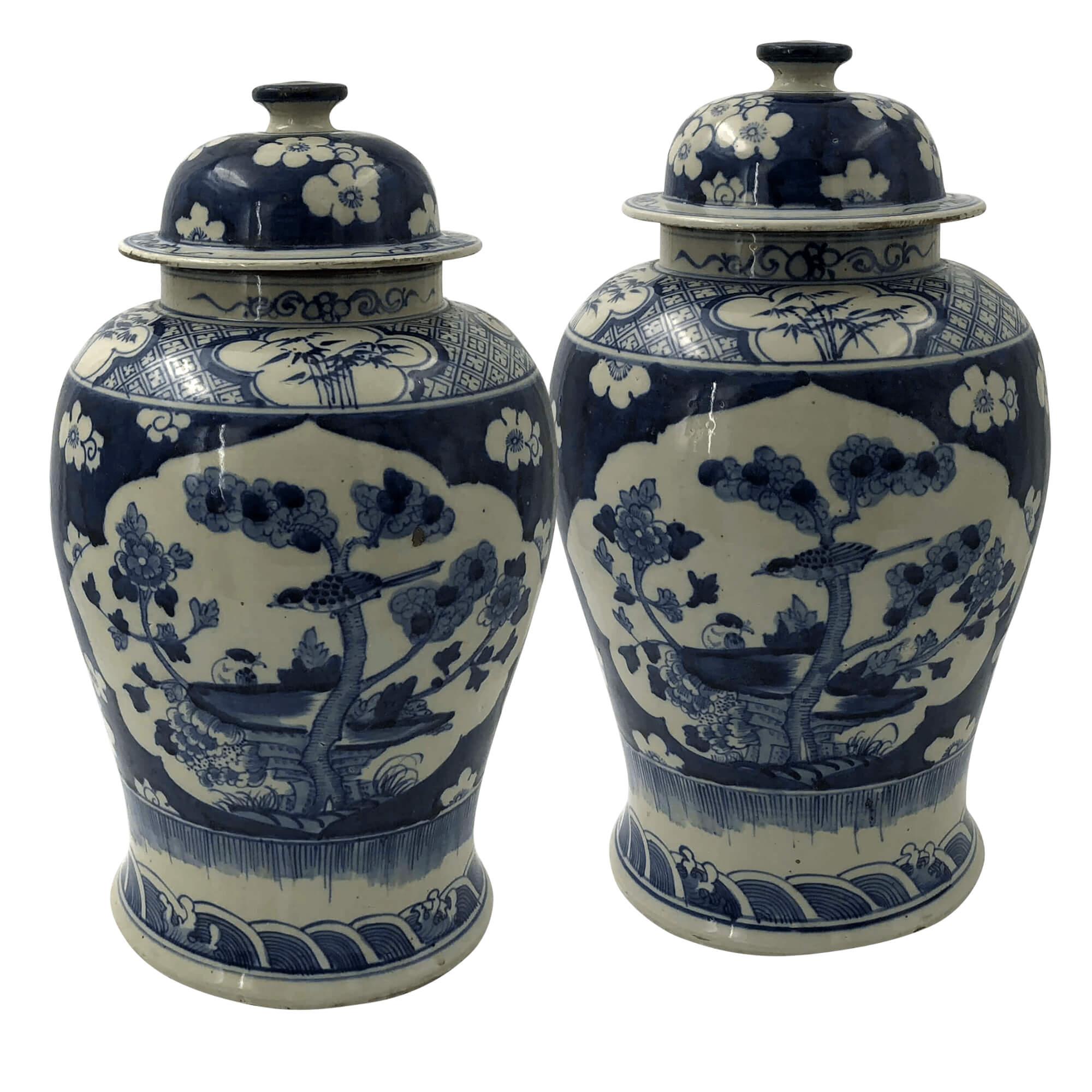 Pair of Chinese Export Blossom Ginger Jars at 1stDibs