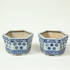 Pair of Chinese Export Blue and White Porcelain Cachepots