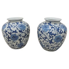 Pair of Chinese Export Blue and White Round Ceramic Vases