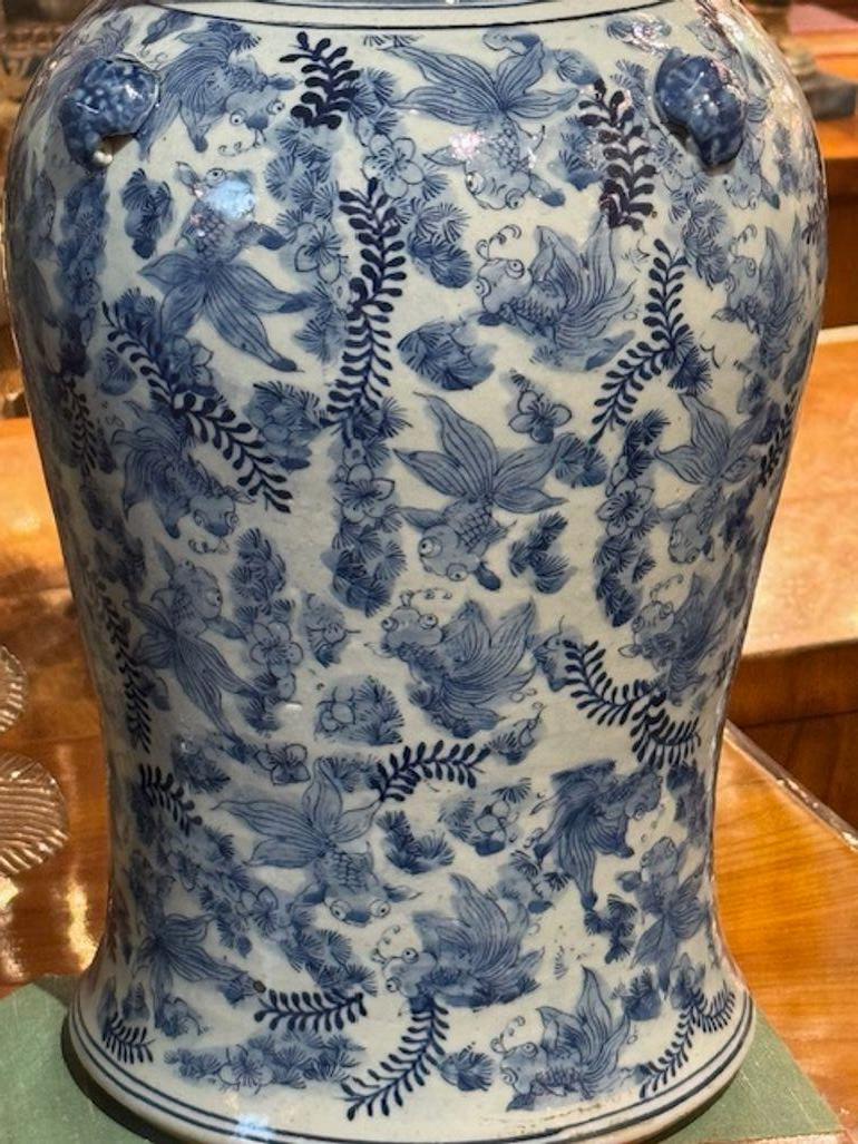 20th Century Pair of Chinese Export Blue and White Temple Jars