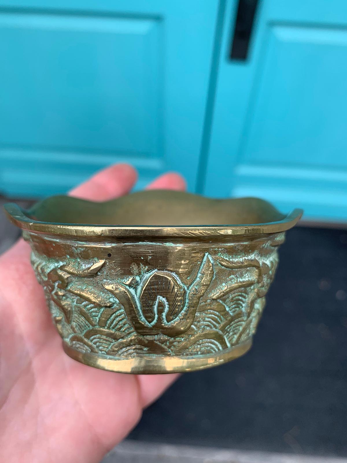 Pair of Chinese Export Brass Grain Scoops or Ladles, Floral Champleve Enamel For Sale 9