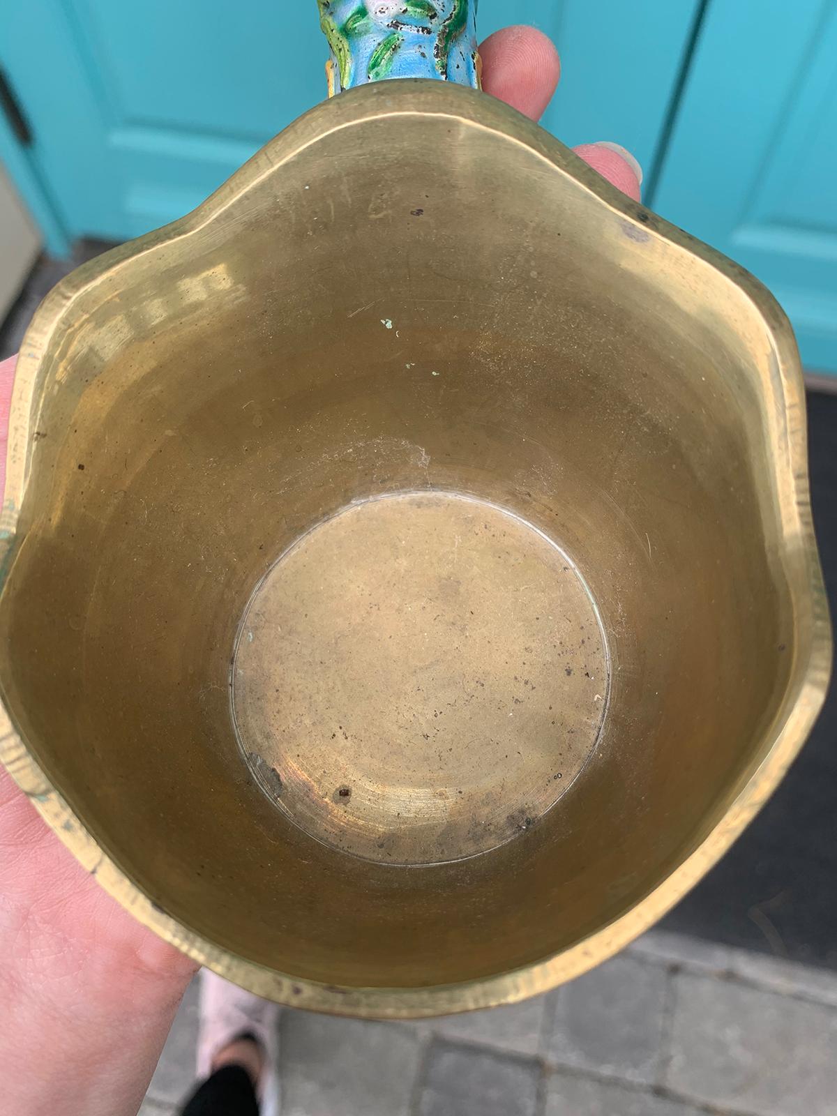 Pair of Chinese Export Brass Grain Scoops or Ladles, Floral Champleve Enamel For Sale 10