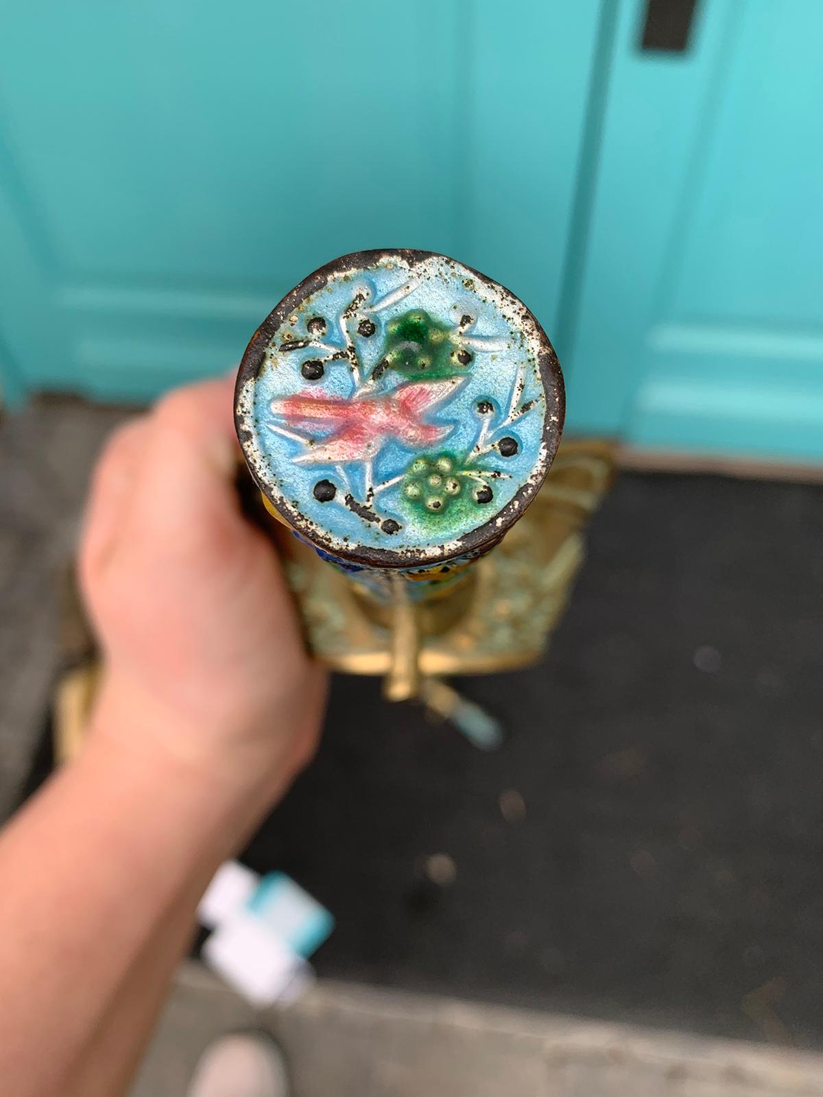Pair of Chinese Export Brass Grain Scoops or Ladles, Floral Champleve Enamel For Sale 11
