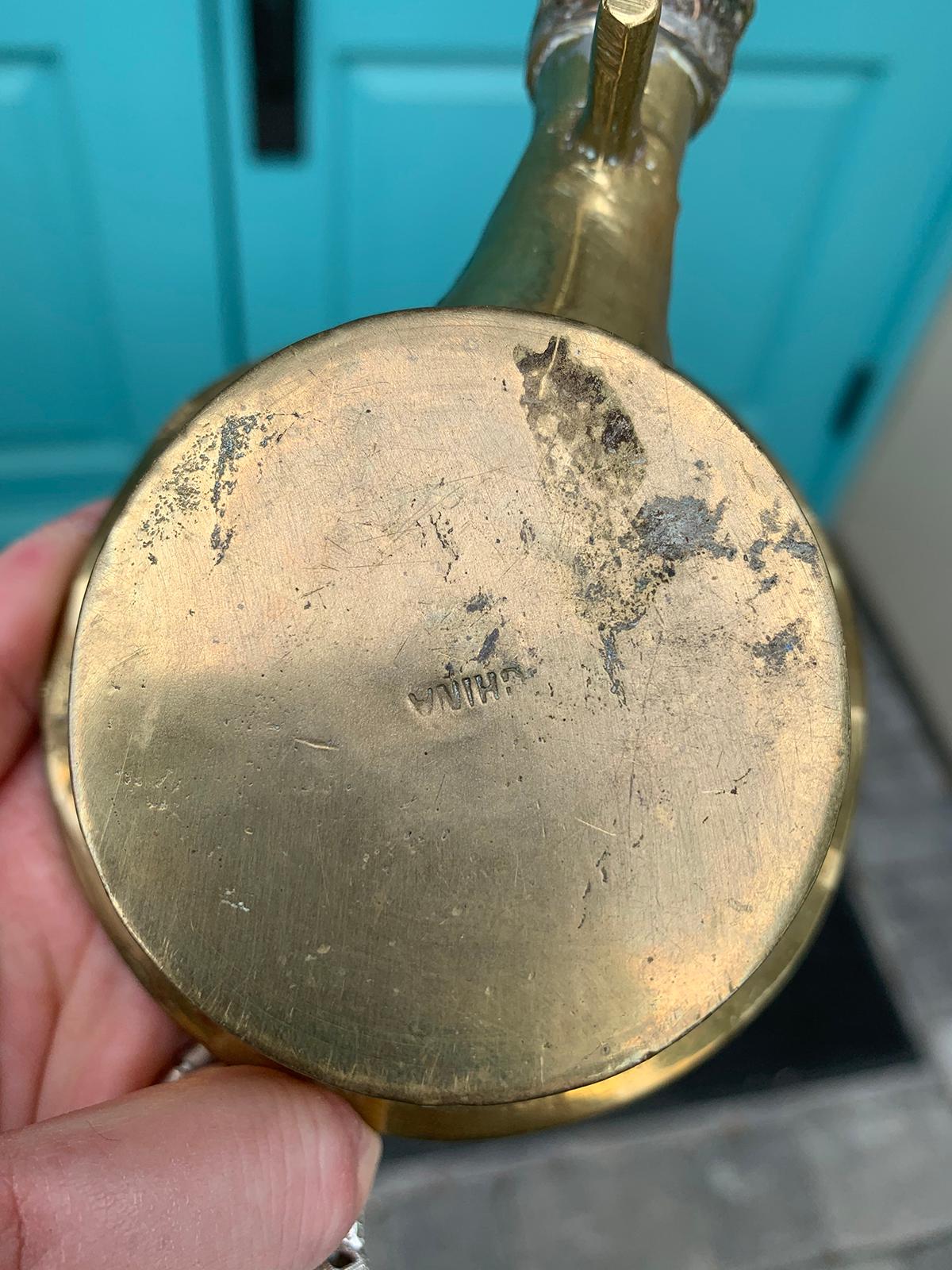 Pair of Chinese Export Brass Grain Scoops or Ladles, Floral Champleve Enamel For Sale 5