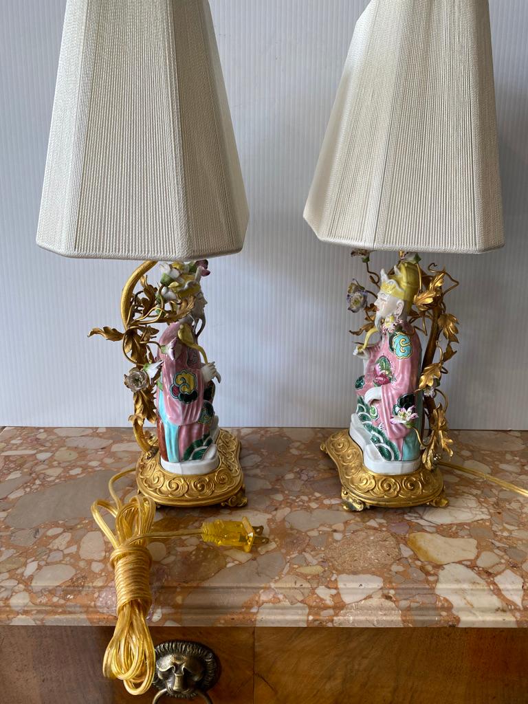 Pair of Chinese Export Bronze Dor'a Porcelain Lamps For Sale 2