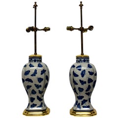 Pair of Chinese Export Butterfly Pattern Table Lamps