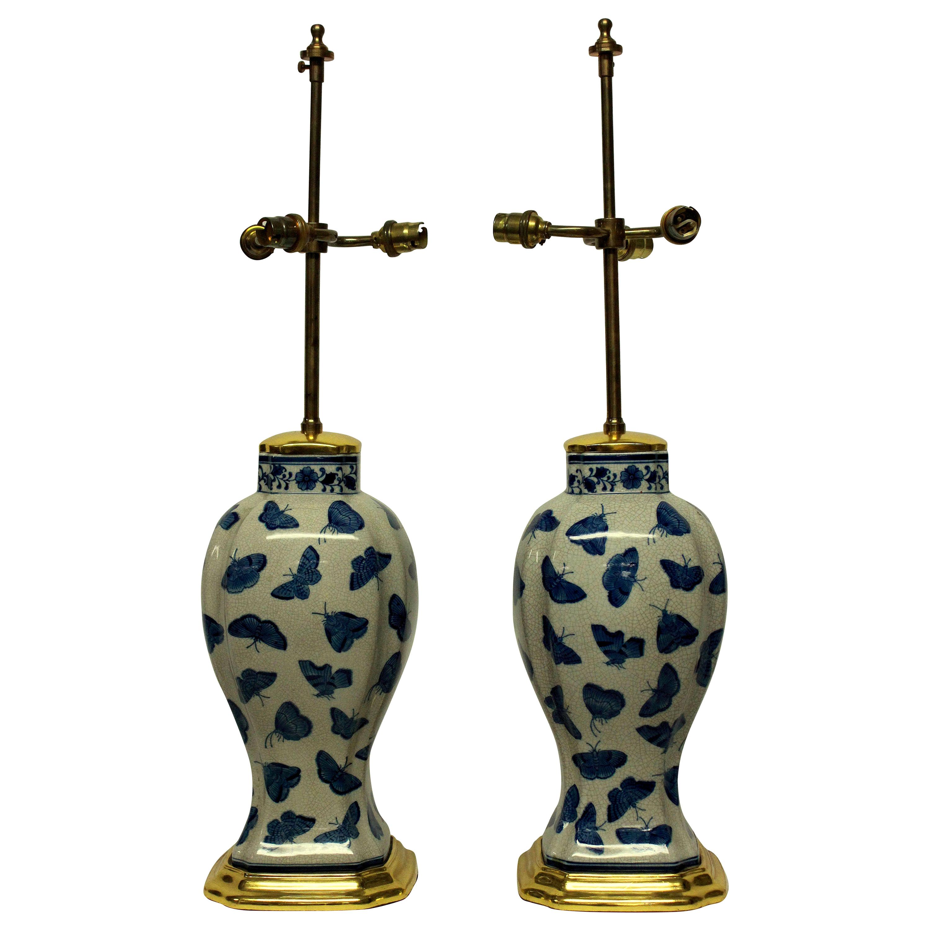 Pair of Chinese Export Butterfly Pattern Table Lamps