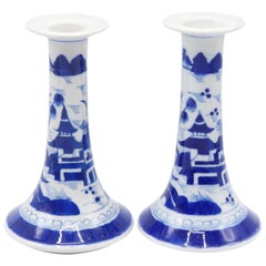 Pair of Chinese Export 'Canton' Candlesticks