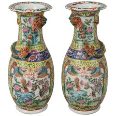 Pair of Chinese Export Canton Open Vases