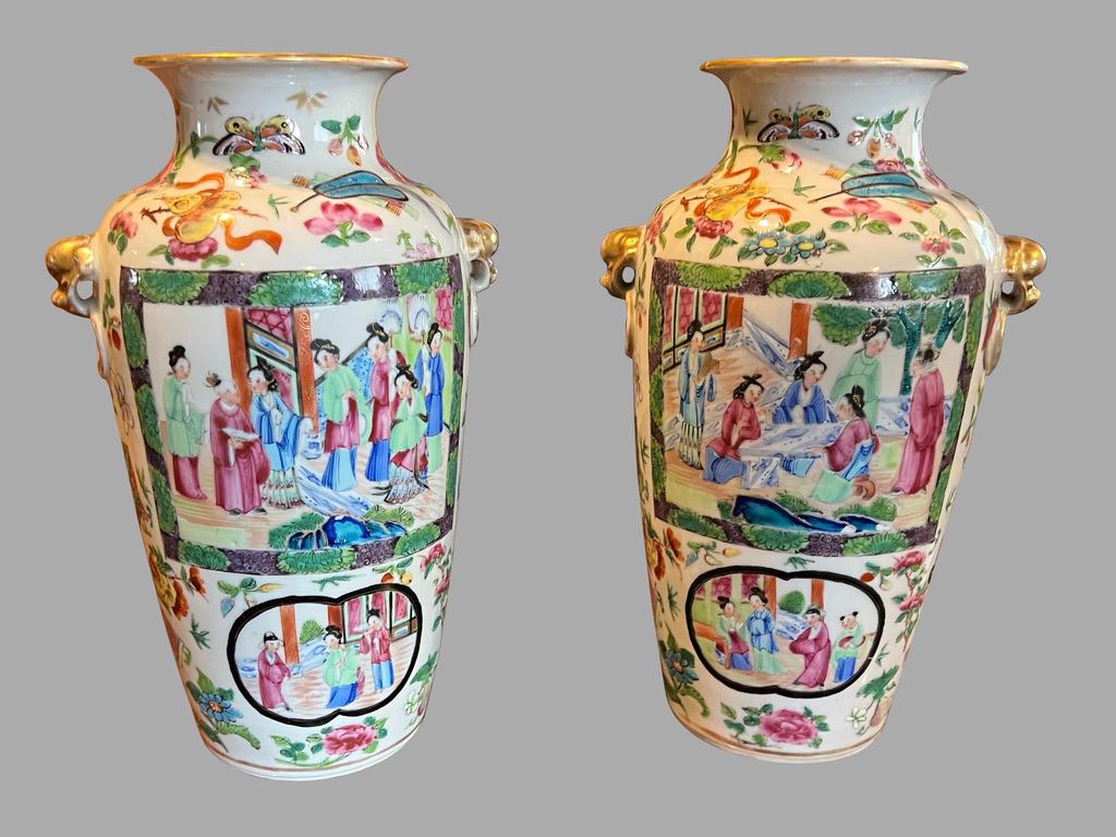 Exportation chinoise Paire de vases roses d'exportation chinoise de Canton Provenance : Paul Vandekar en vente