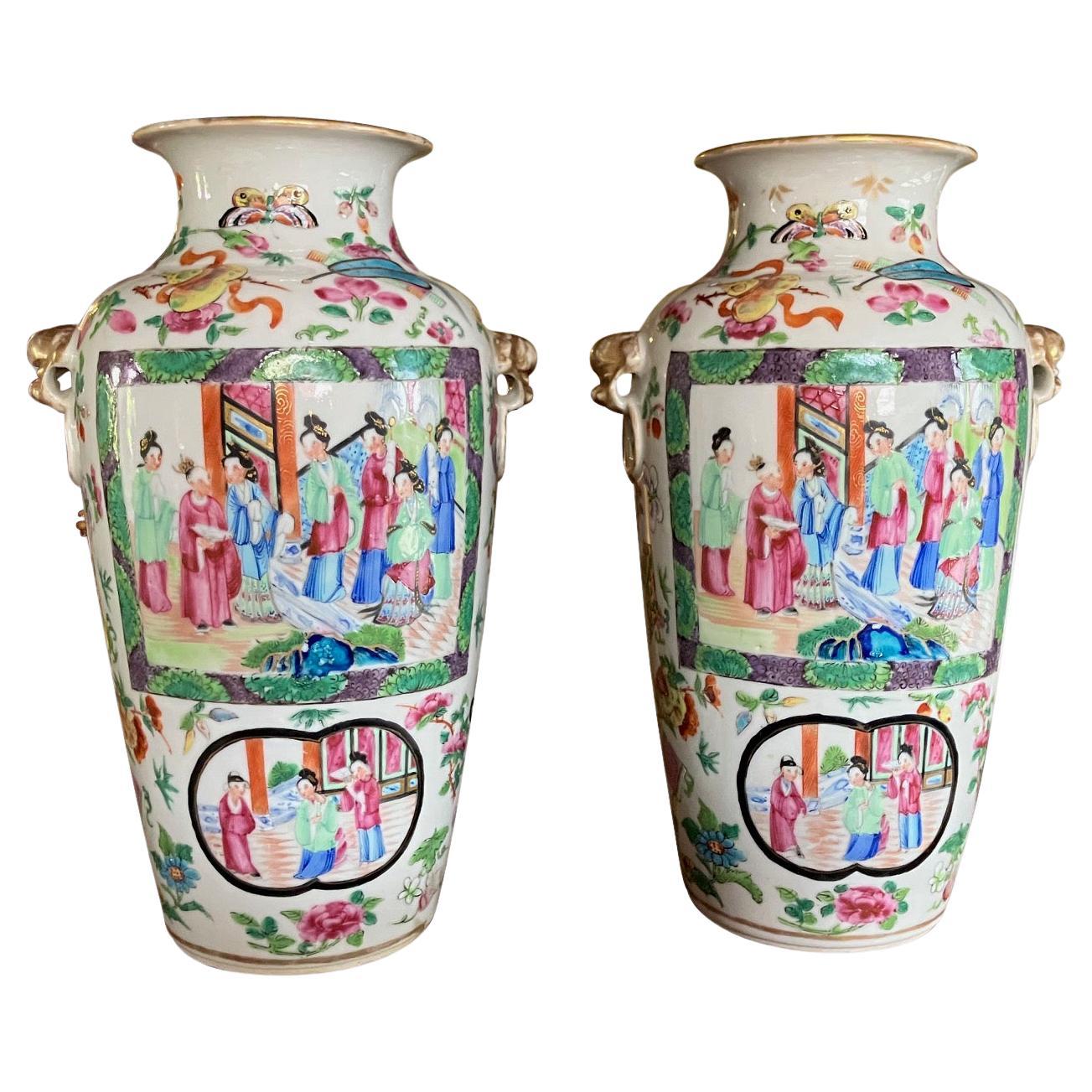 Paire de vases roses d'exportation chinoise de Canton Provenance : Paul Vandekar en vente