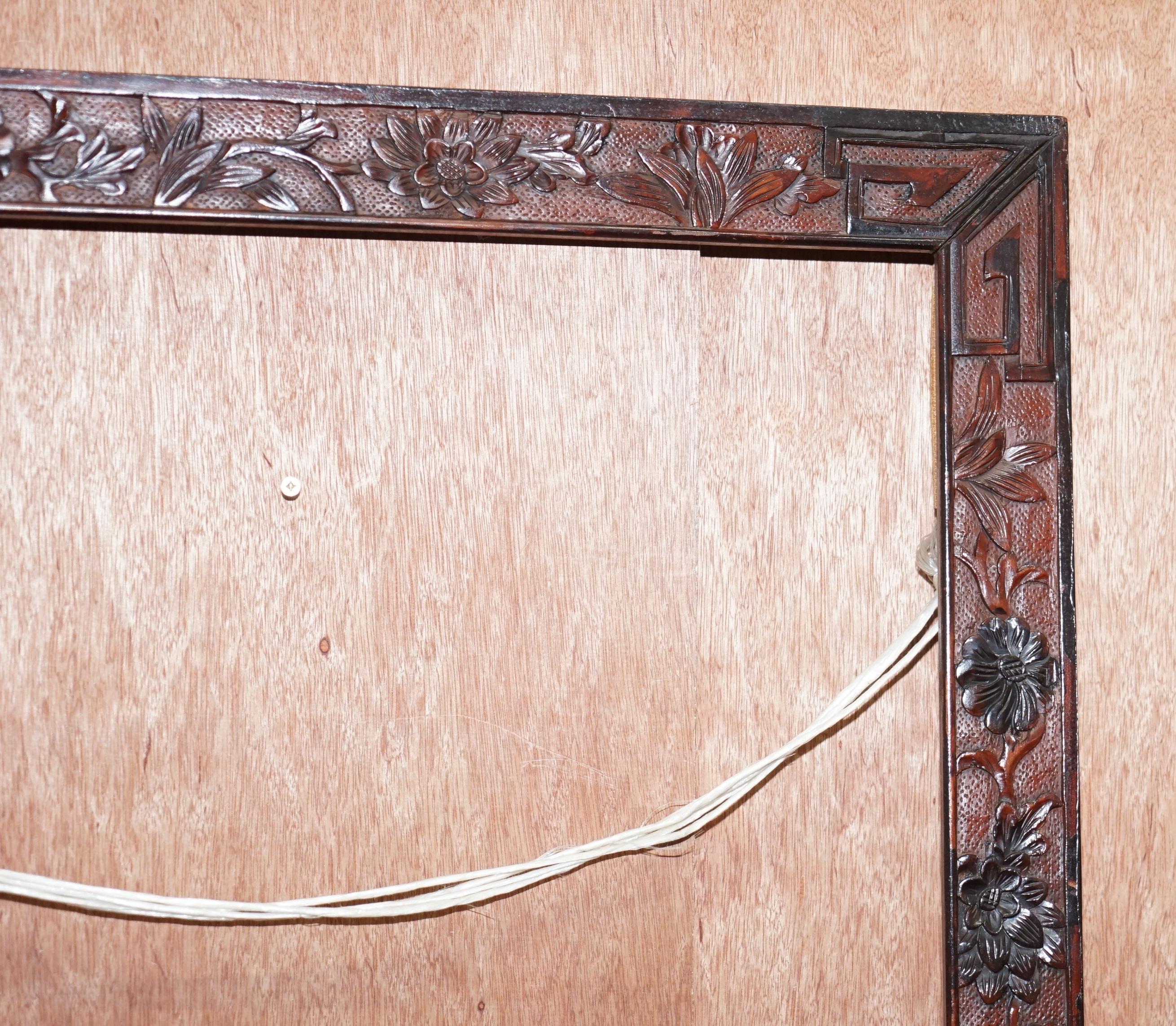 Pair of Chinese Export circa 1920 Hardwood Mirror or Picture Frames Floral Decor 8
