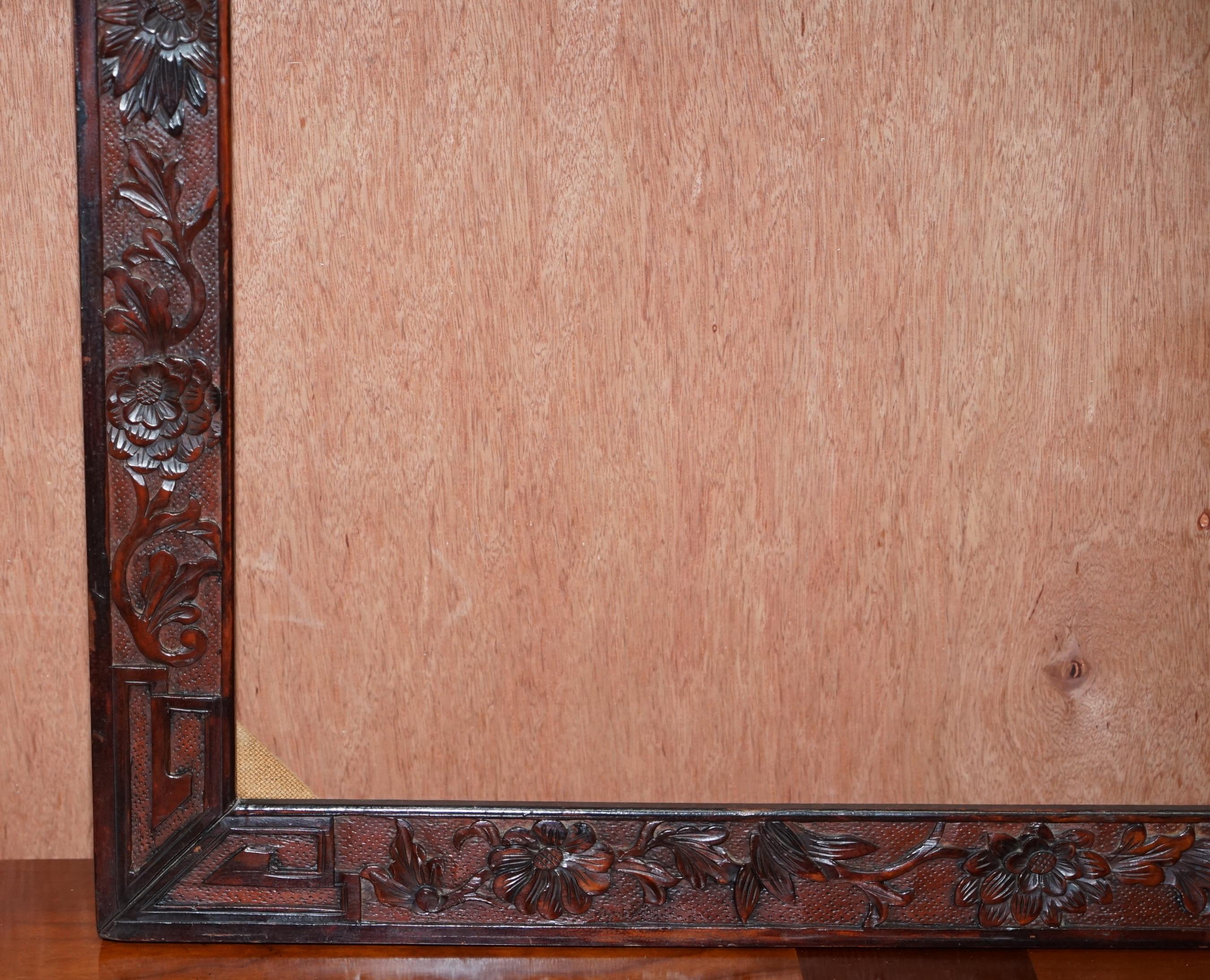 Pair of Chinese Export circa 1920 Hardwood Mirror or Picture Frames Floral Decor 9