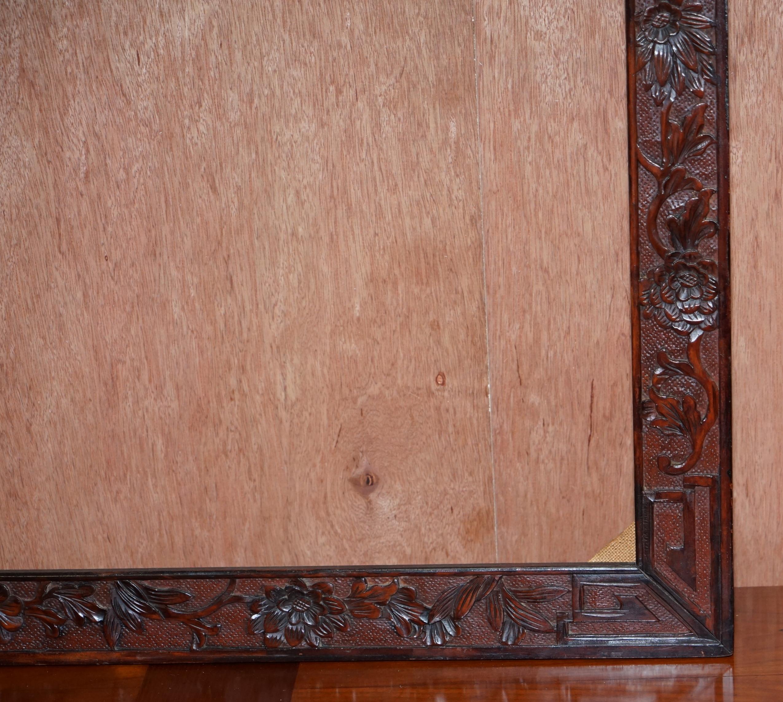 Pair of Chinese Export circa 1920 Hardwood Mirror or Picture Frames Floral Decor 10