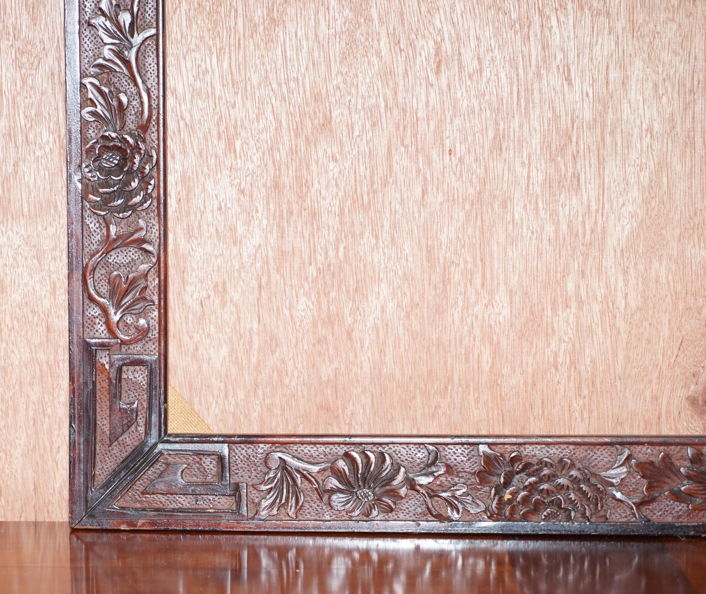 Early 20th Century Pair of Chinese Export circa 1920 Hardwood Mirror or Picture Frames Floral Decor