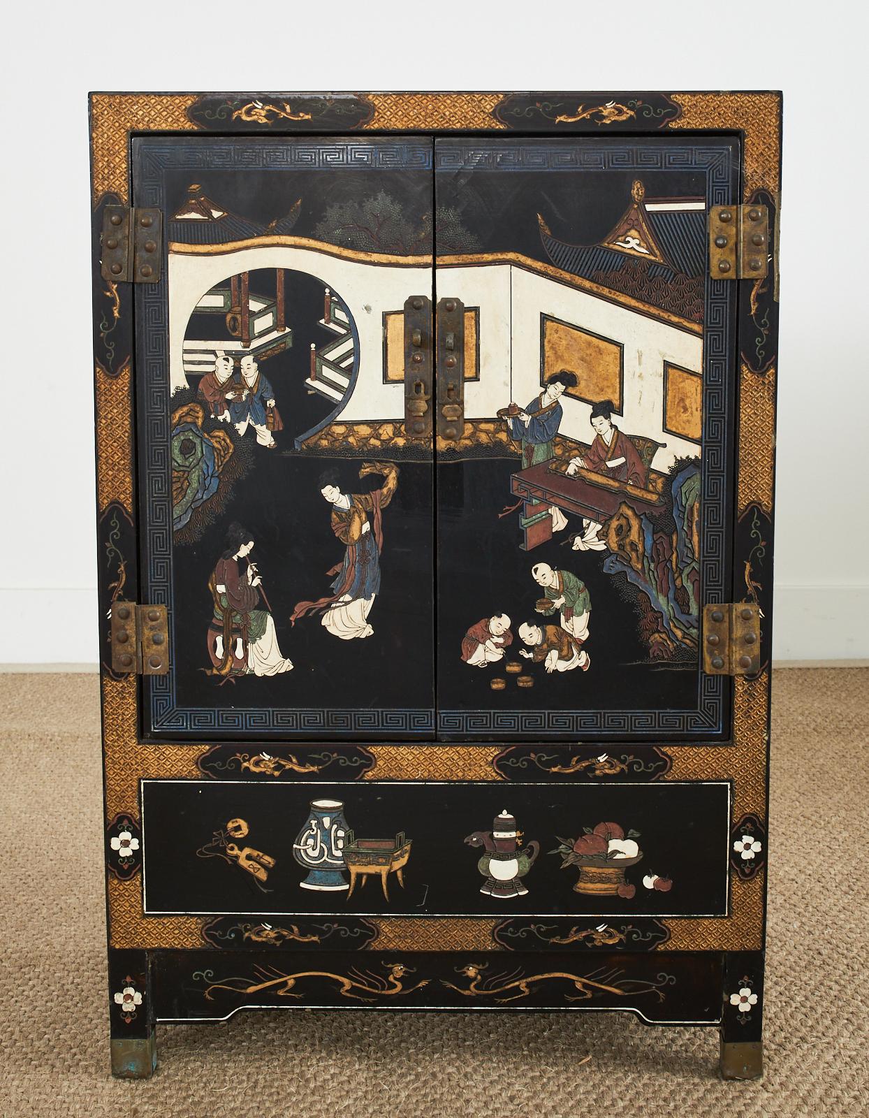Pair of Chinese Export Coromandel Style Lacquered Cabinets 5