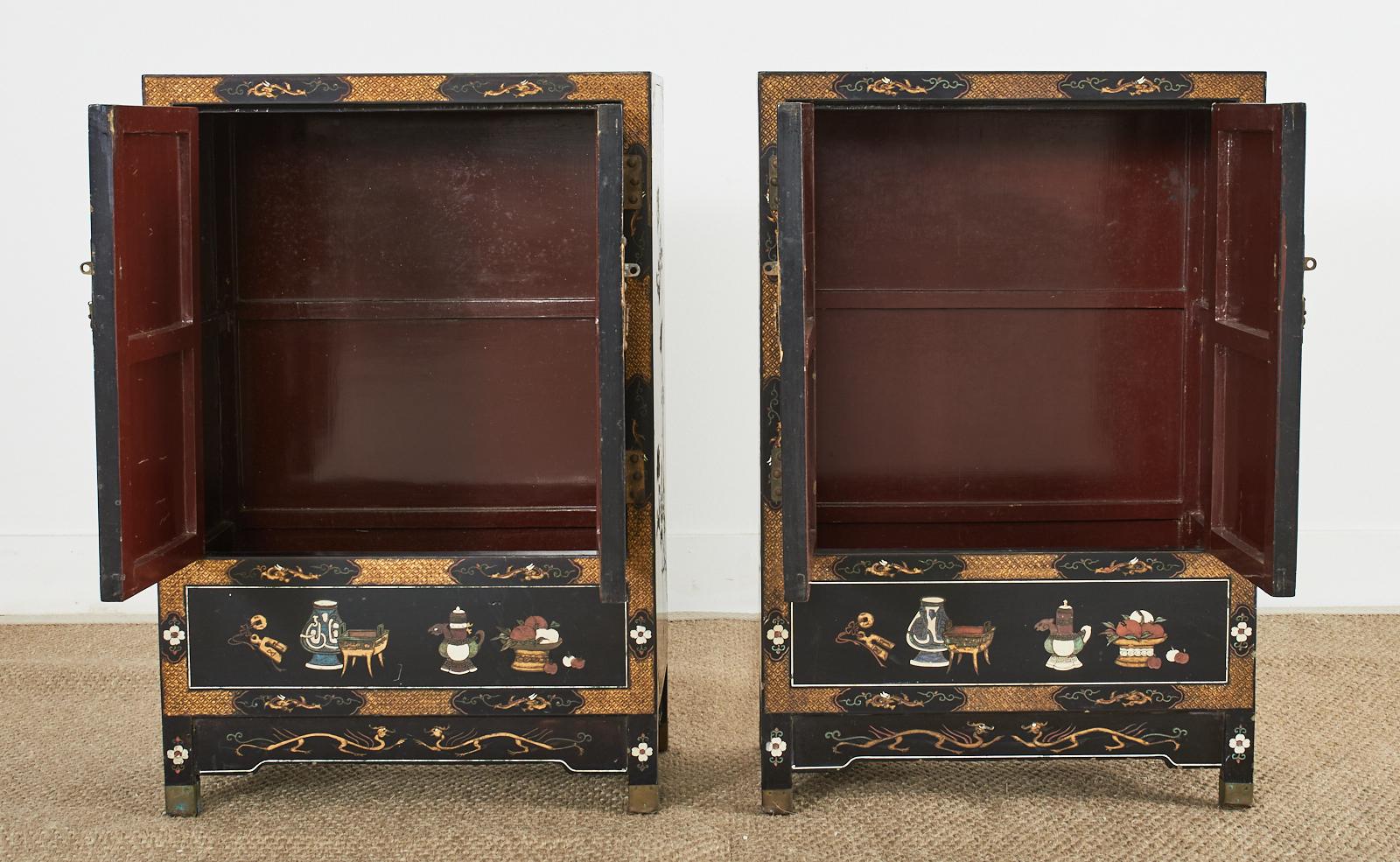 Pair of Chinese Export Coromandel Style Lacquered Cabinets 1